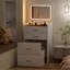 Meuble-lavabo de 23,6 po de largeur avec tabouret de rangement éclairé, plateau de maquillage 3 en 1 avec verre visible, éclairage DEL et prise de courant, 3 tiroirs et tabouret rembourré