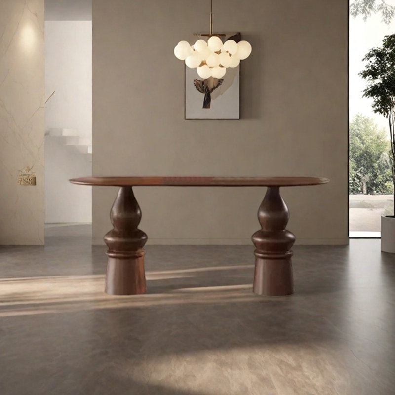 Table de salle à manger rétro haut de gamme ovale, Brun, H 29,53 po x L 70,87 po x l 31,5 po