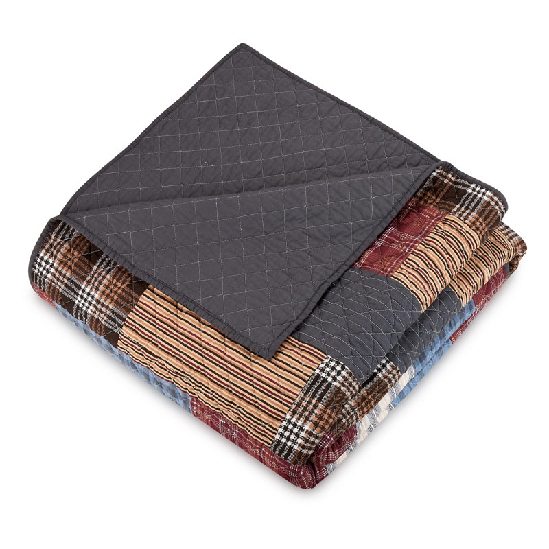 Rustic Patchwork Cotton Full Quilt Set in Gray and Multicolor