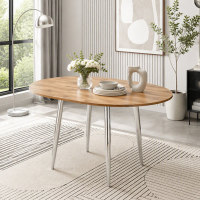 Round Extendable Dining Table with Metal Legs