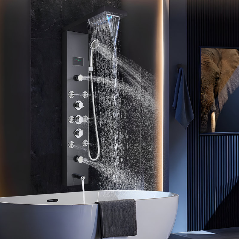 44.88'' Shower Panel with Fixed Shower Head, Black