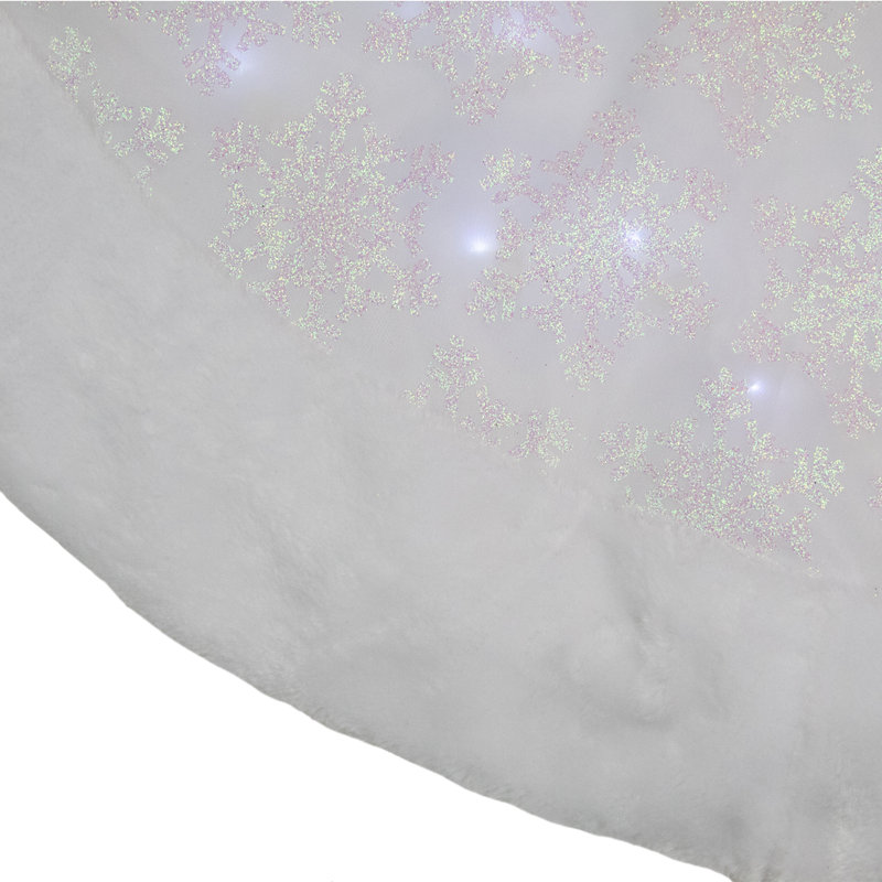 Jupe d’arbre de Noël en forme de flocon de neige iridescent blanche à DEL 48 "avec garniture en fausse fourrure
