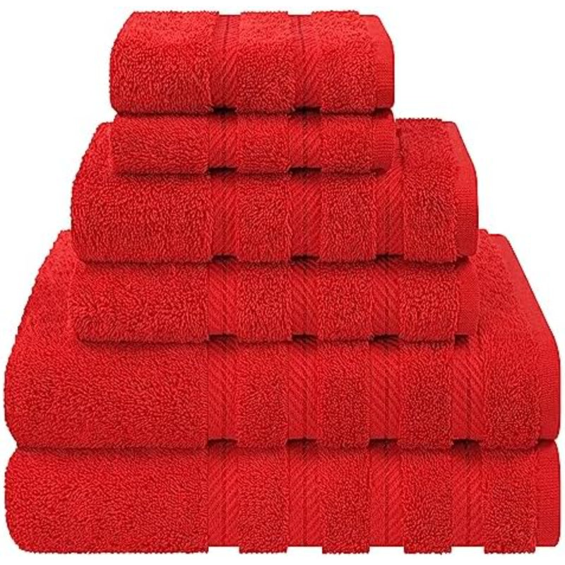 Soft Linen Luxury 6 Piece Towel Set, 2 Bath Towels 2 Hand Towel 2 Washcloths, 600 GSM 100% Cotton Turkish Towels For Bathroom, Red Towel Sets