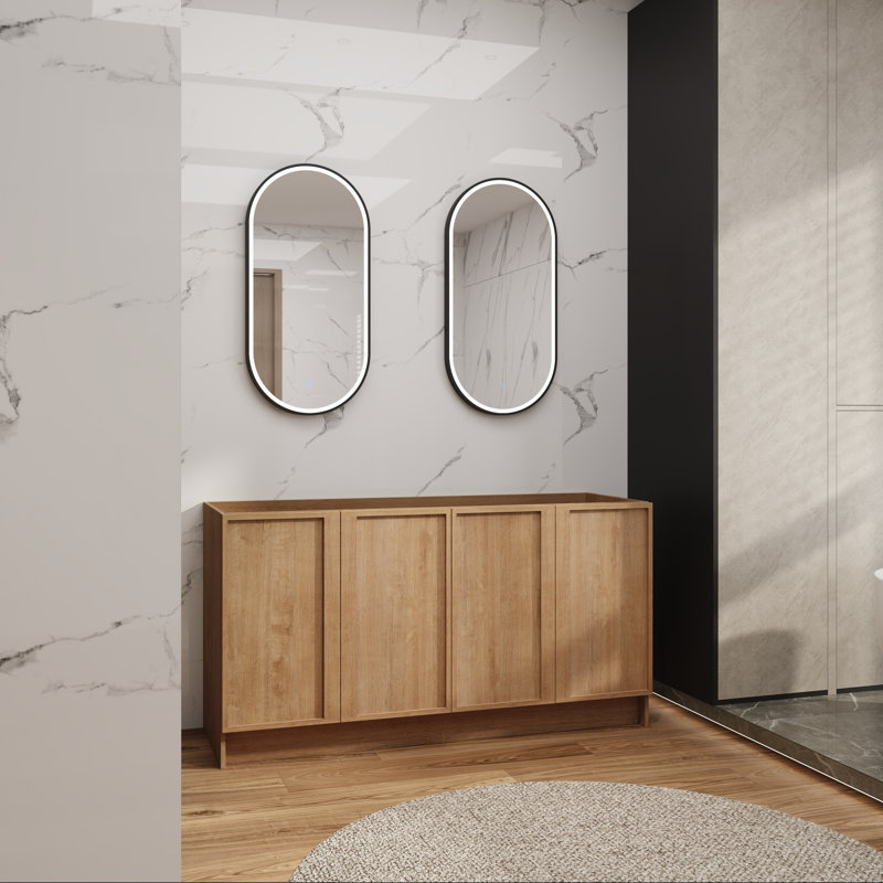 Meuble-lavabo autoportant moderne de 60 pouces avec quatre portes à fermeture en douceur
