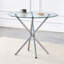 Table de salle à manger ronde en verre transparent avec une forme unique pour 4 à 6 personnes, avec des pieds en métal argenté en forme d'anneau, convenant aux bureaux, aux cuisines, aux terrasses et aux salles à manger.