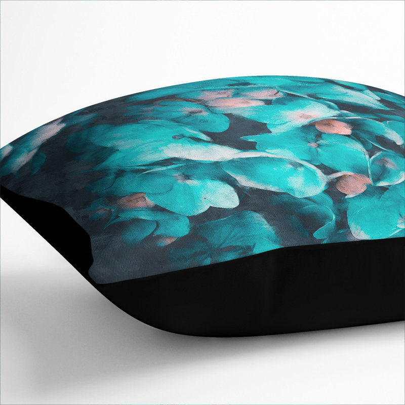 Teal Blue Hydrangeas Painting Square Throw Cushion, Black, 40cm H x 40cm W x 15cm D