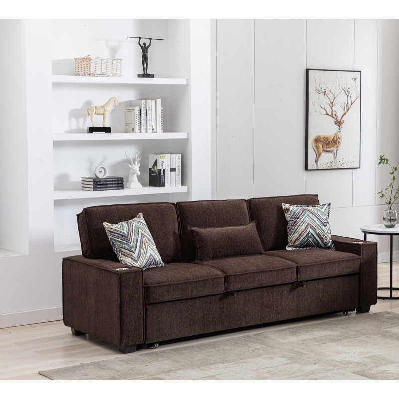 Upholstered 89.5'' Sleeper Sofa, Brown Chenille
