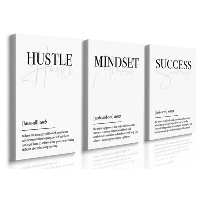 Black And White Hustle Motivational Wall Art Frame Canvas Success Wall Decor Inspirational Quotes Posters Large Office Wall Decor Success Painting Artwork For Office Home Guys Mens Gift 16"X24"