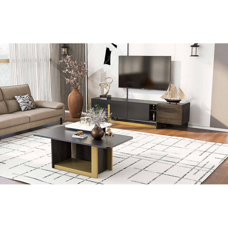Ensemble 2 pièces de meuble télé et table basse Modern Light Luxury, Noir