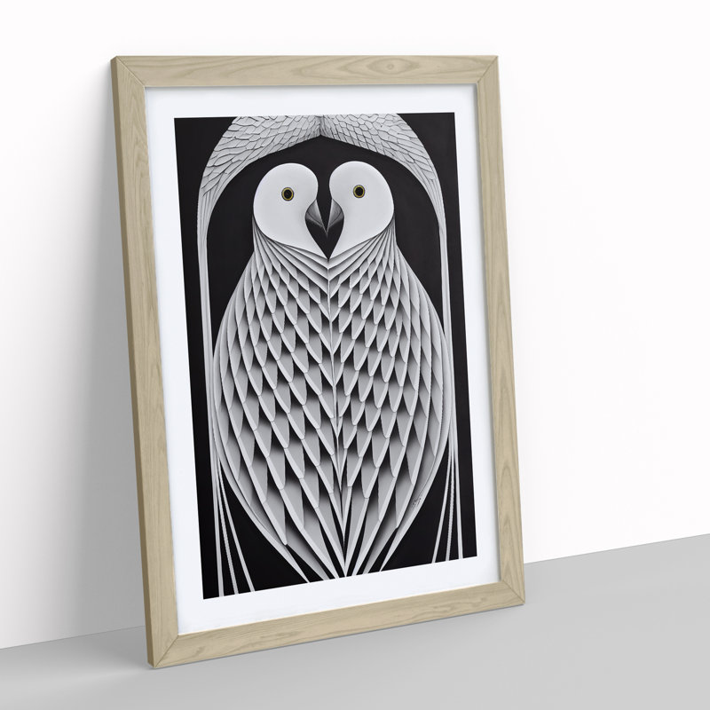 Symmetrical Birds Abstract - Single Picture Frame Print, 64cm H x 46cm W x 2cm D, Oak Framed