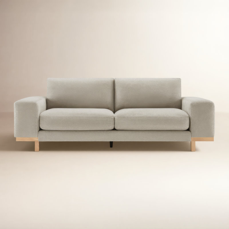 Arnette 97'' Velvet Sofa, Brent Sand Basketweave