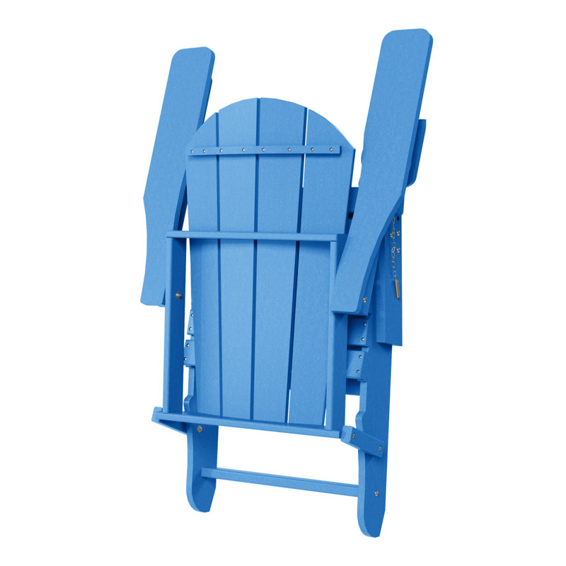 Outdoor Folding Adjustable Adirondack Chair With Hideaway Ottoman & Round Side Table, Pacific Blue