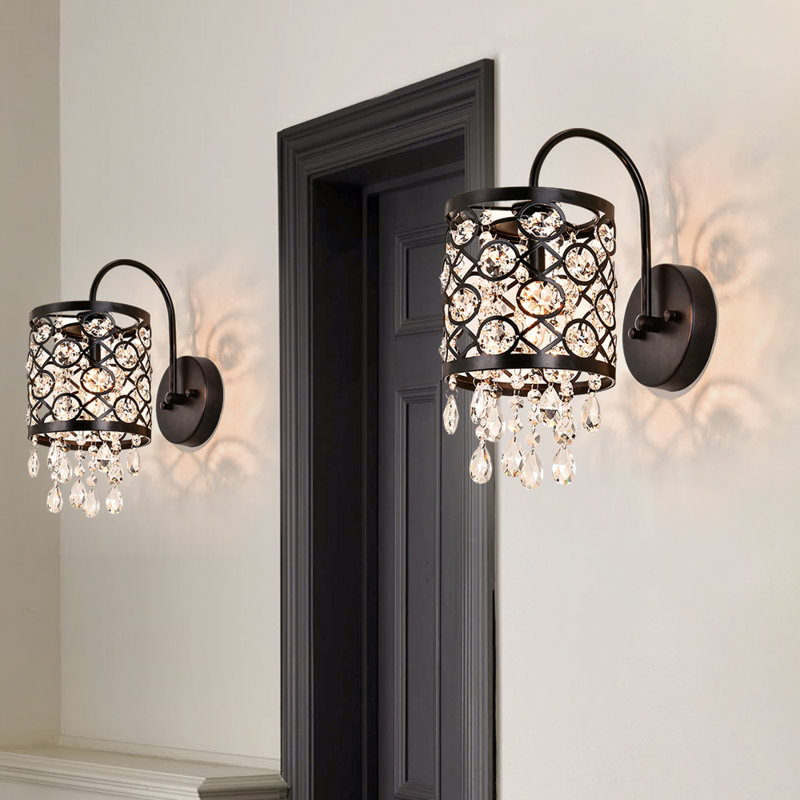 Jolie 1 - Light Dimmable Armed Sconce with Crystal Accents, Black