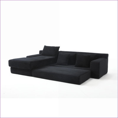 Canapé modulaire | Canapé-lit convertible en L | Velours côtelé gris clair | Salon / chambre à coucher / cinéma maison | Gris clair | Tissu