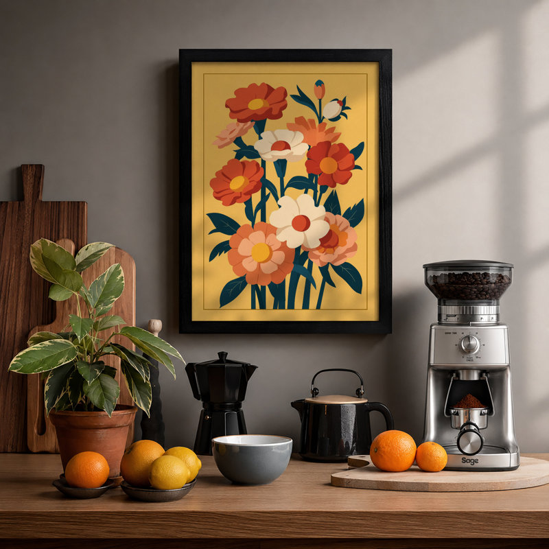 Cheerful Flowers Arranged Botanical - Framed Print, A4 - 29.7 x 21.0 cm, Black