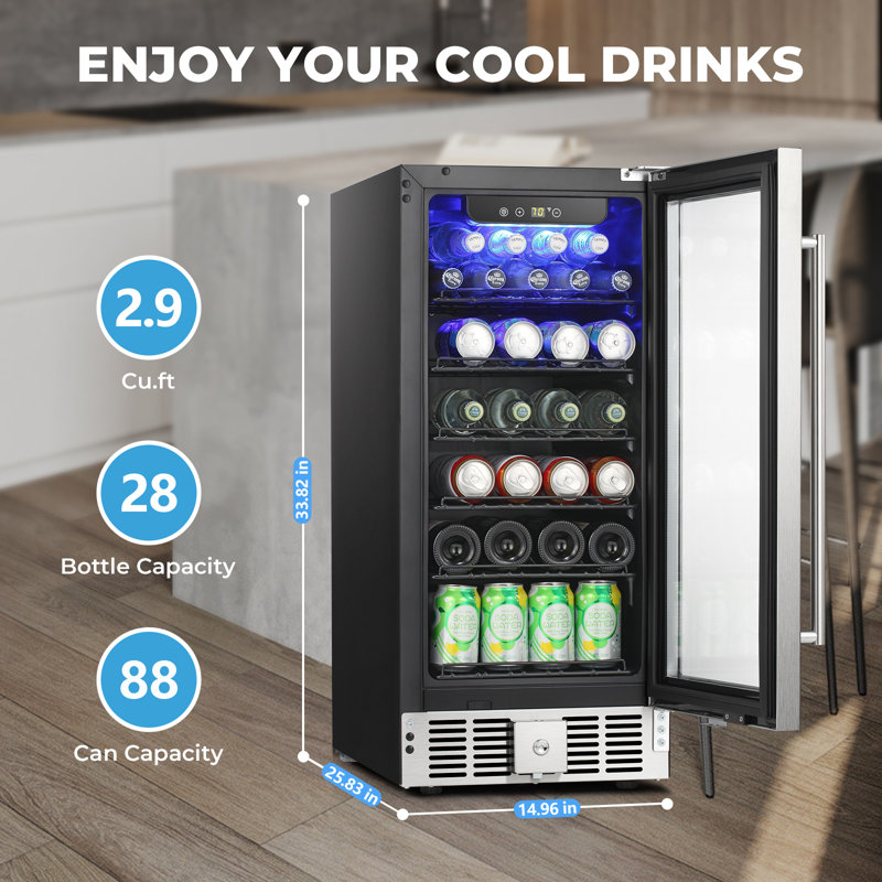 15 Inch Compact Wine Cabinet -2.9 Cu.ft. Large Capacity, Safety Lock+led Light, Can Be Embedded In Design