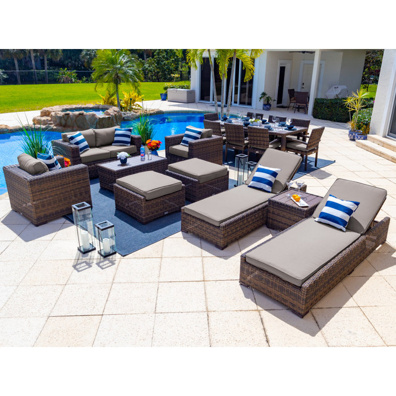 Centralmont 16 - Person Patio Conversation Set with Cushions, Sunbrella Canvas Taupe, Brown