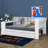 Full Size Platform Bed With Trundle, Desk, Charging Station And LED, Wooden Daybed Sofa Bed With Upholstered Headboard, Shelves-1702005083