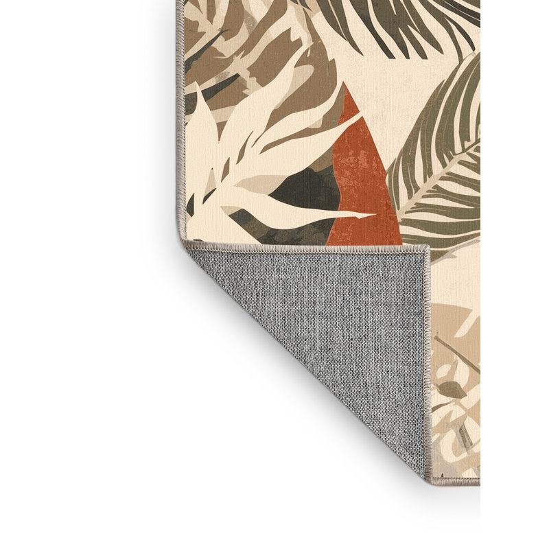 Machine Washable Pacchiana Global Inspired Block Print Rug in Beige – Beige Binding, 4x6