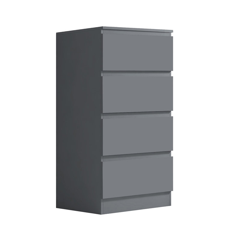 Carlton 4 Drawer Tallboy Chest Of Drawers. 40cm Wide. Matt Finish. Scratch Resistant. Modern No Handle Design., Grey