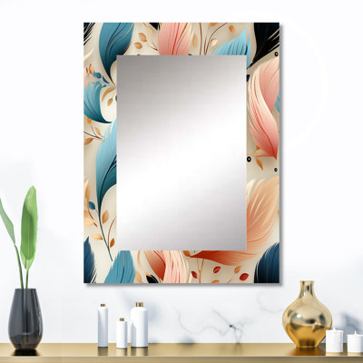 Dejanee Blue And Beige Feathered Animal Elegance - Abstract Decorative Mirror, Abstract Wall Mirror, Printed Metal Art