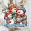 Ornement en forme de famille de bonhommes de neige en bois par G. Debrekht