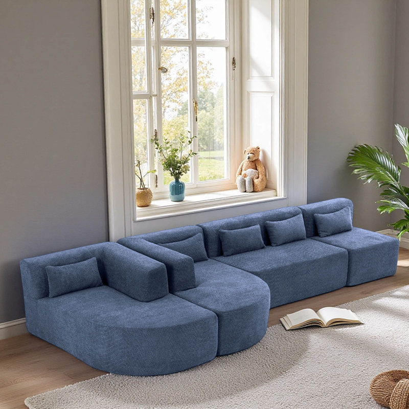 144" Long Upholstered Boneless XL Sofa, Blue