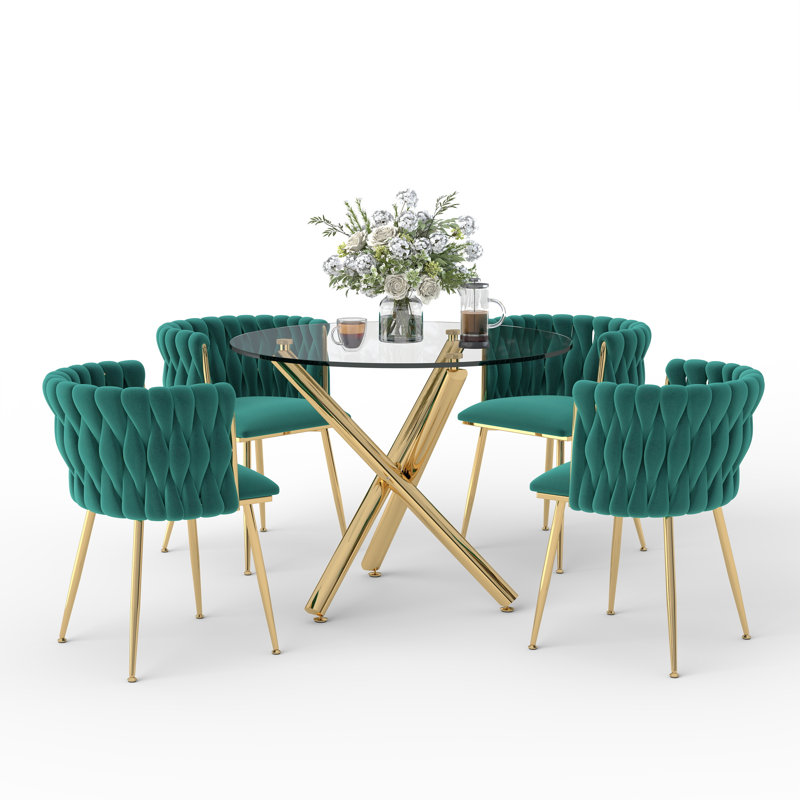 Ensemble de salle à manger Raykwan, Vert, H 29,5 po x L 36 po x l 36 po, Or
