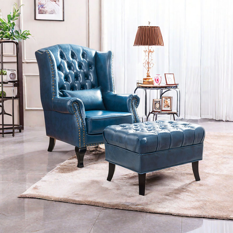 Élégant fauteuil inclinable en similicuir, Similicuir bleu