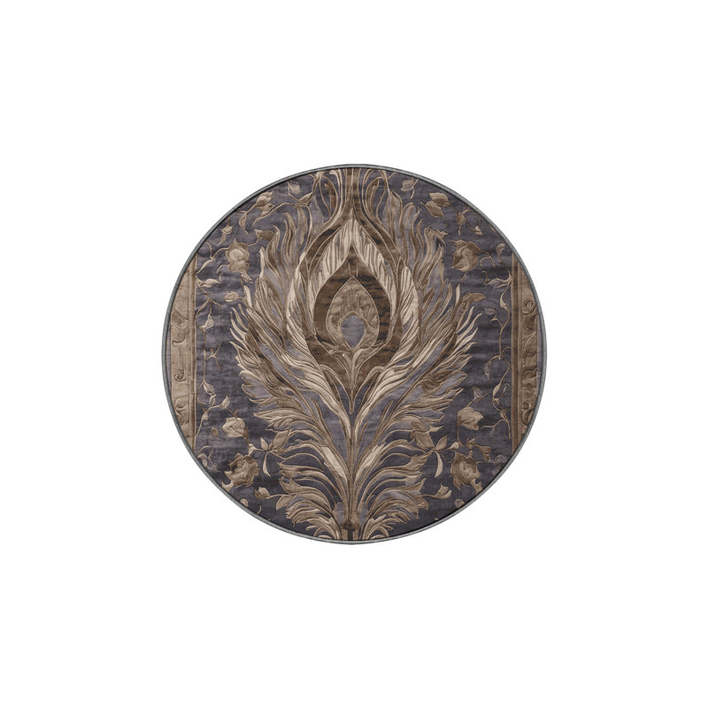 Tapis gris lavable à la machine, Rond 8 pi