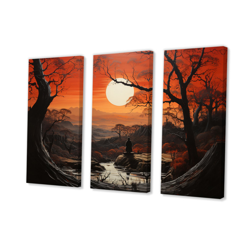 Asian Art Samurais Solitude V - ensemble de reproductions d'art mural asiatique, H 40 po x l 60 po x P 1 po