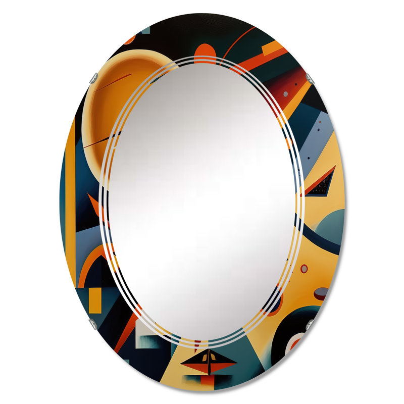 Radita Multicolor Geometric Orange Shapes III - Modern Geometric Wall Mirror, 36" x 24"