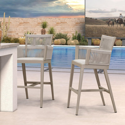Outdoor Aluminum Barstools With Hollow Weave Design High Back And Armrests by Corrigan Studio