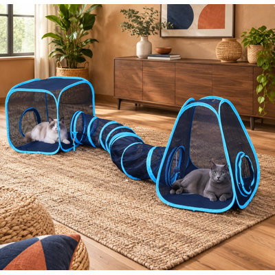 Collapsible Outdoor Cat Enclosure Set with Tunnels, Catio-Style Tents and Cubes, Plus a Play Ball for Indoor Cats, Kitties, Rabbits, Puppies, and Other Small Animals