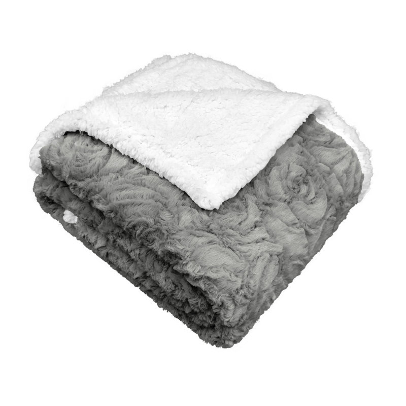 Jeté Sherpa Rev, Grosse rose / gris clair