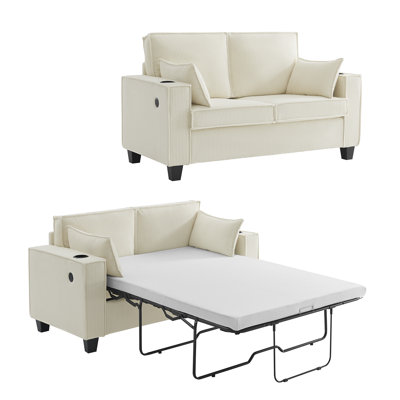 Canapé-lit convertible en velours côtelé Aushify, causeuse large de 88 po, matelas double, peu encombrant pour un appartement / salon