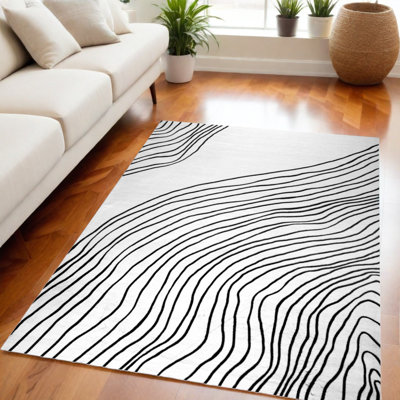 Tapis noir et blanc abstrait 5 pi x 8 pi