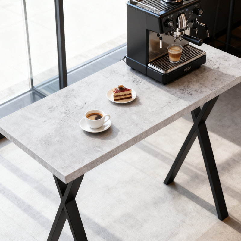 Mattias 120CM Rectangular Bar Table Black Metal Legs Dining Table, Grey