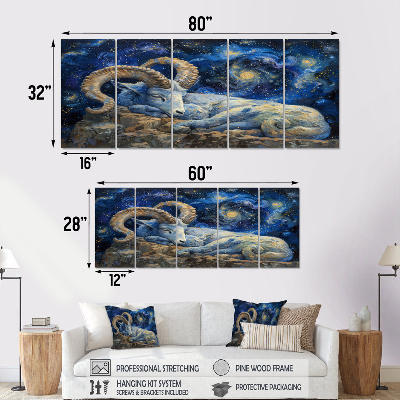 «Blue Astrology Cosmic Climber Capricorn I - Astronomie Capricorne», H 28 po x l 60 po