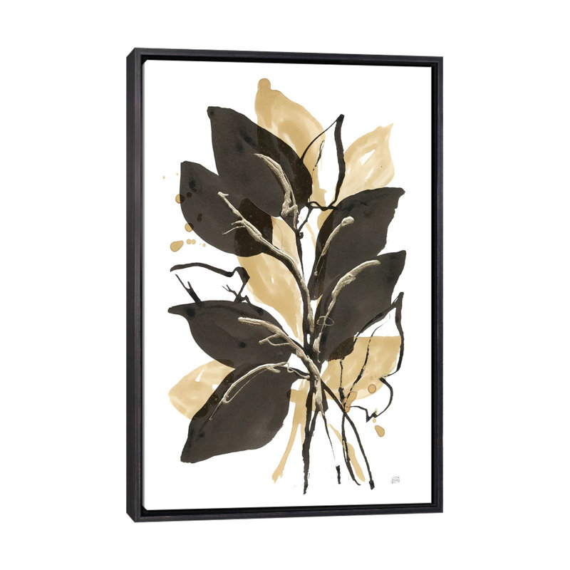 Natural Leaves II, Distressed Black Floater Framed Canvas, 40" H x 26" W x 1.5" D