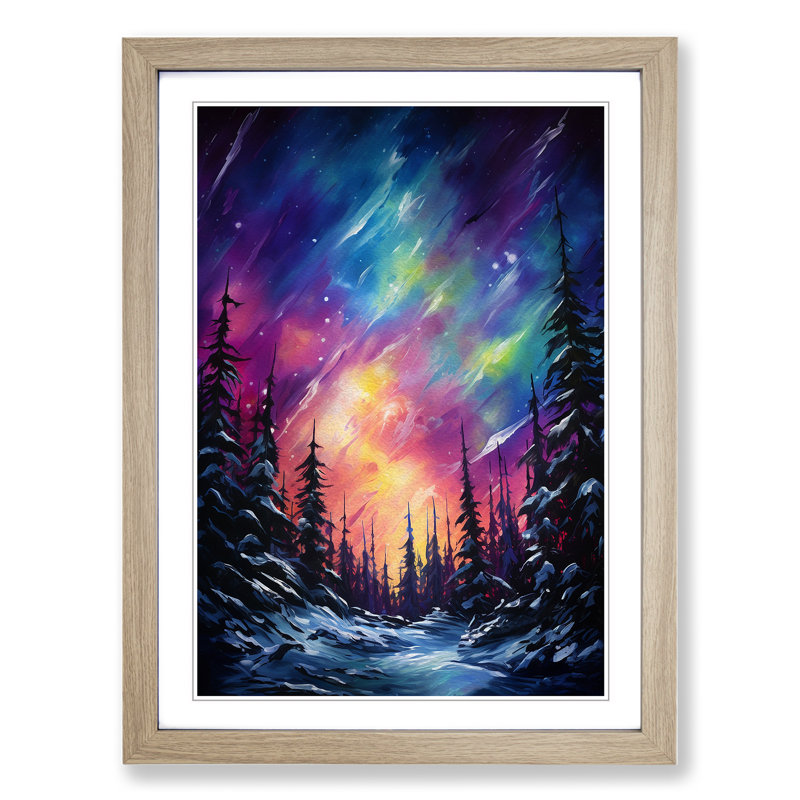 Northern Lights Action Framed Print, 46cm H x 34cm W x 2cm D, Oak Framed