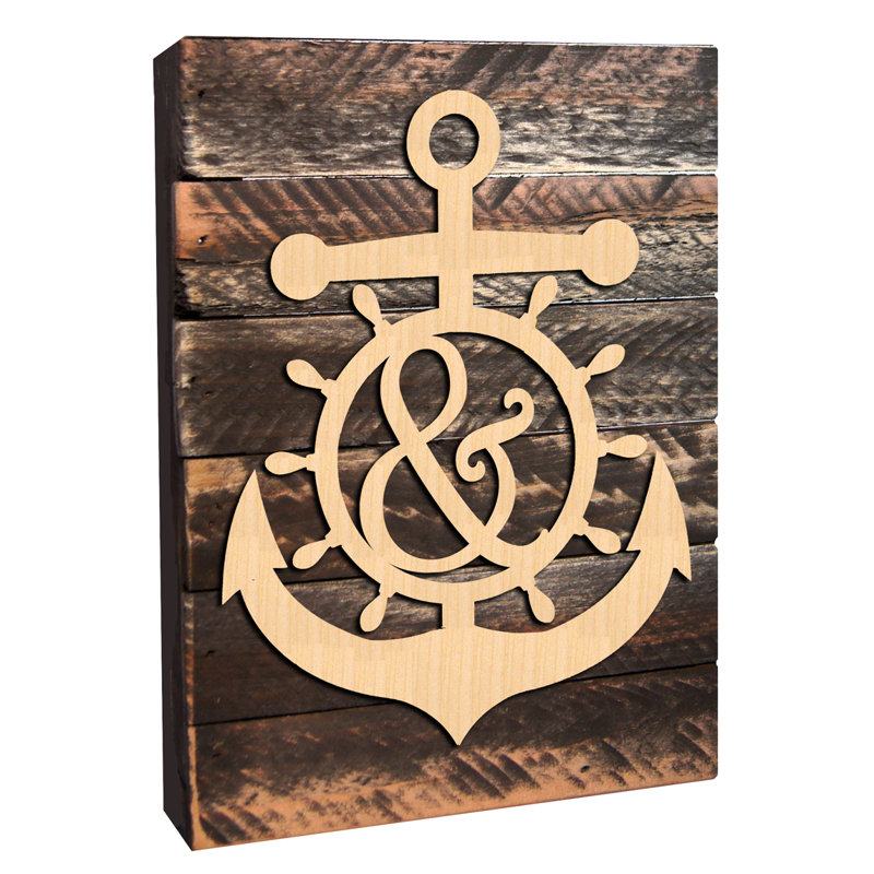 Décoration murale personnalisée ancre de lettre sur planche de bois rustique, H 12 po x l 12 po x P 1,75 po