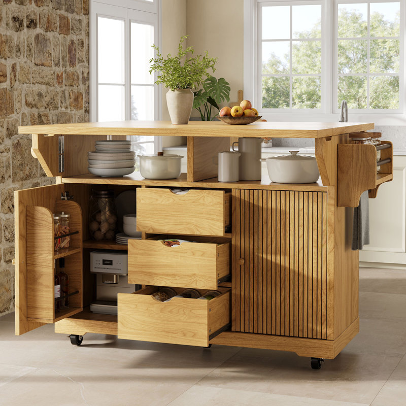 142.5 cm W Kitchen Island with Top, Natural