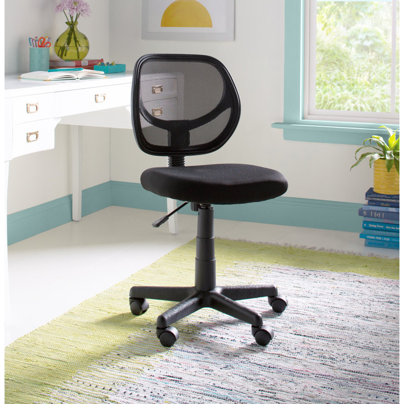Chaise de bureau pivotante en filet à dossier bas et dossier carré incurvé, Noir, Non inclus