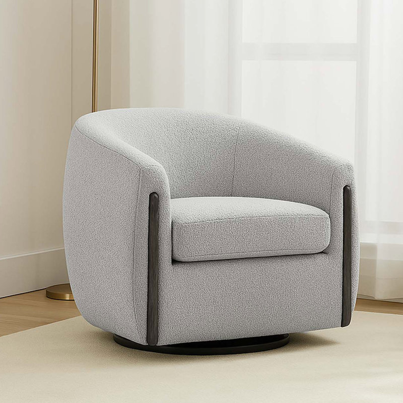 Botzow Upholstered Swivel Barrel Chair, Cream Polyester Blend