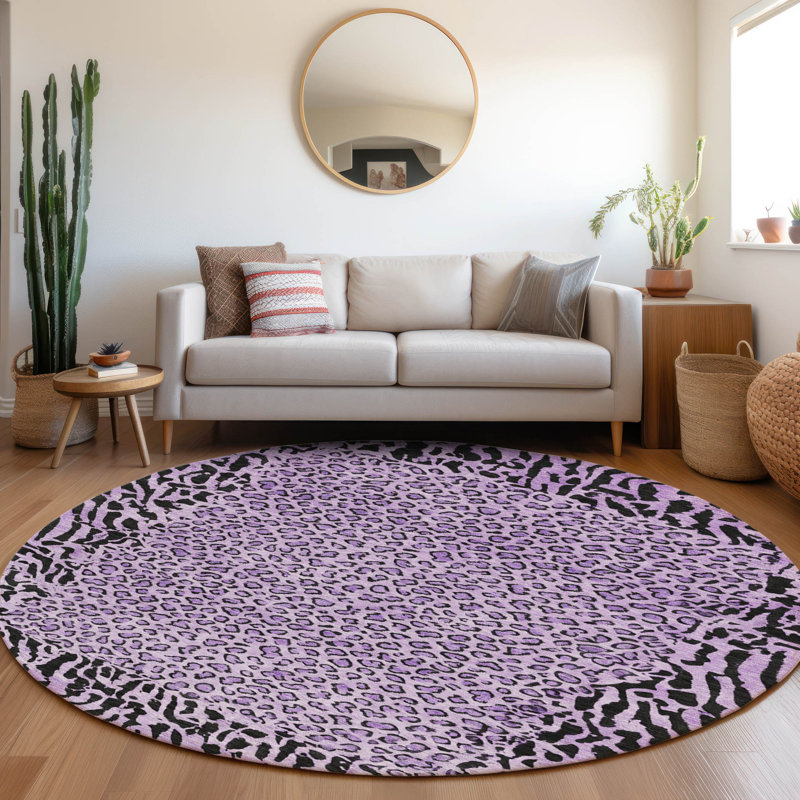 Machine Washable Indoor/Outdoor Claudian ACN1230 Purple Rug, Round 8'