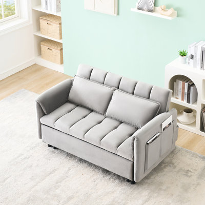Lit escamotable en velours gris de 52 po de style coulissant avec tissu pour salon et chambre d'amis convertible 3 en 1