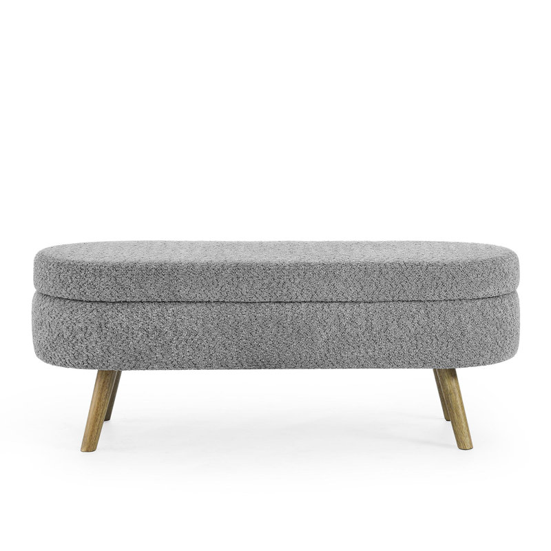 Banc de rangement repose-pieds ovale, pieds en bois d'hévéa, gris (43,5 po x 16 po x 16 po)