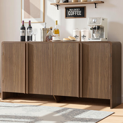 Buffet moderne à 4 portes 63 "avec bords arrondis et poignées en pin Dulane, brun