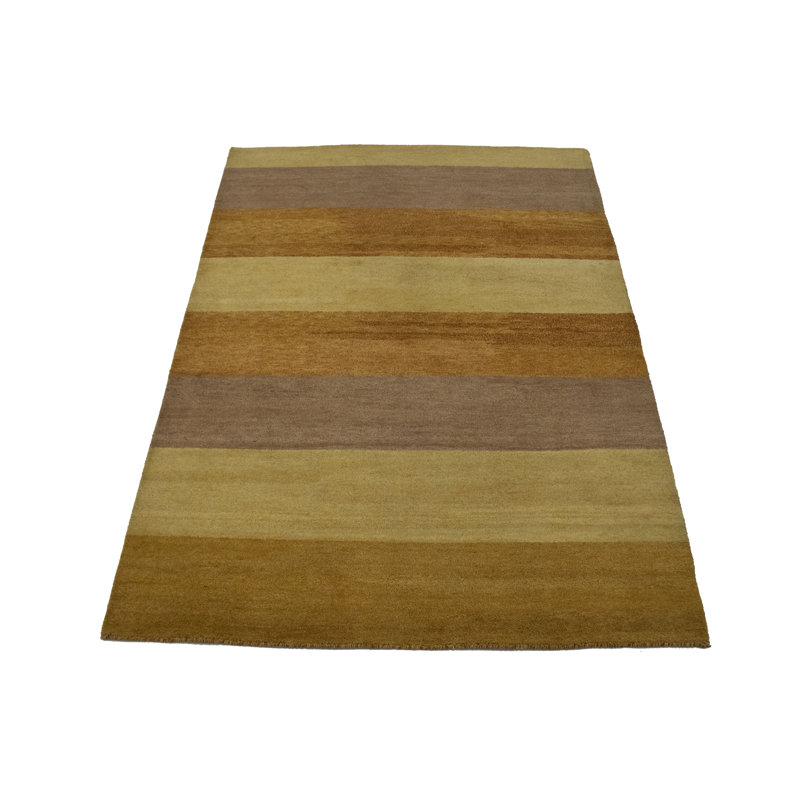 Tapis rayé brun en laine noué à la main